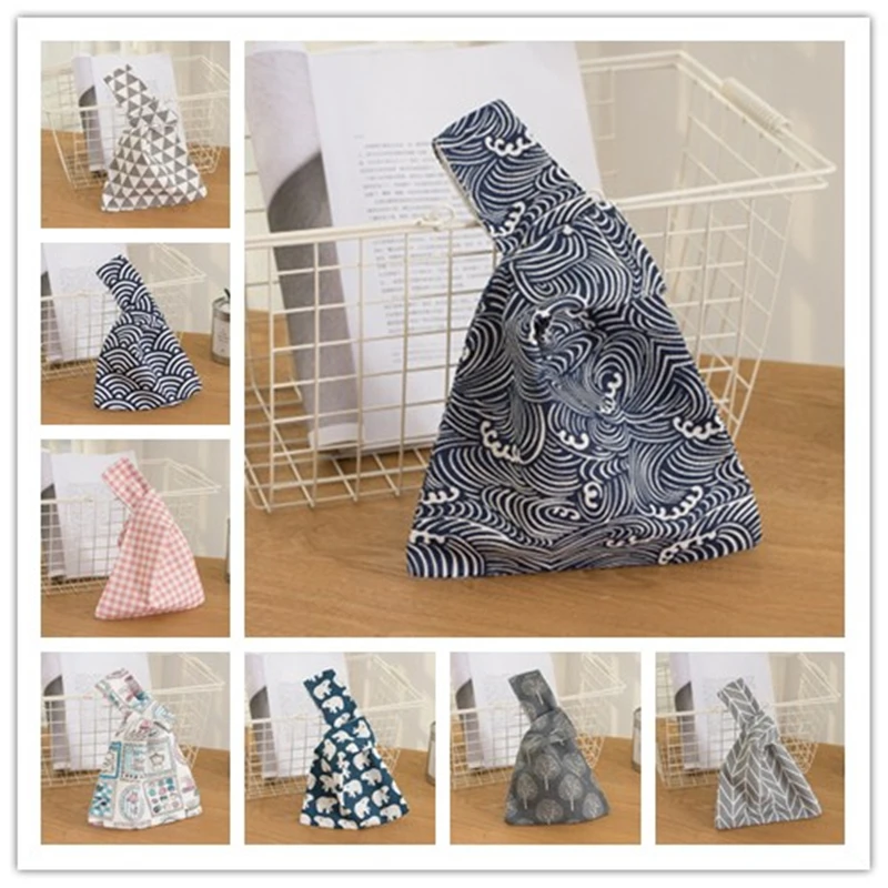 

Soft Foldable Storage Bag Cotton Canvas Storage Bags Japanese style wind knot wrist bag Baby Kids Toys Travel Shoes Laundry