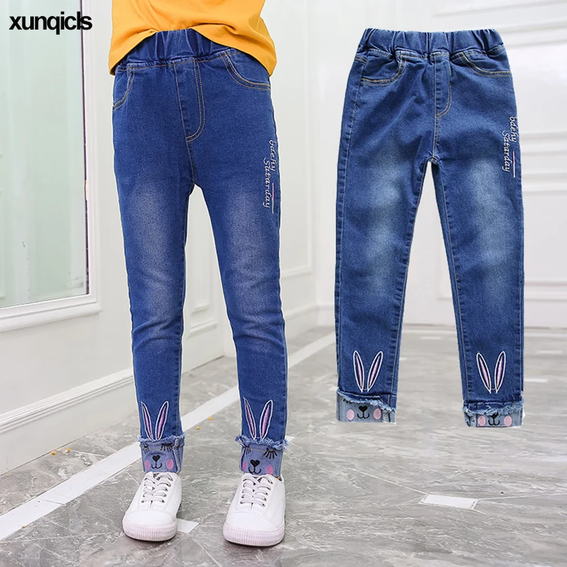 Spring autumn 3 14y new girls jeans children jeans bunny kids