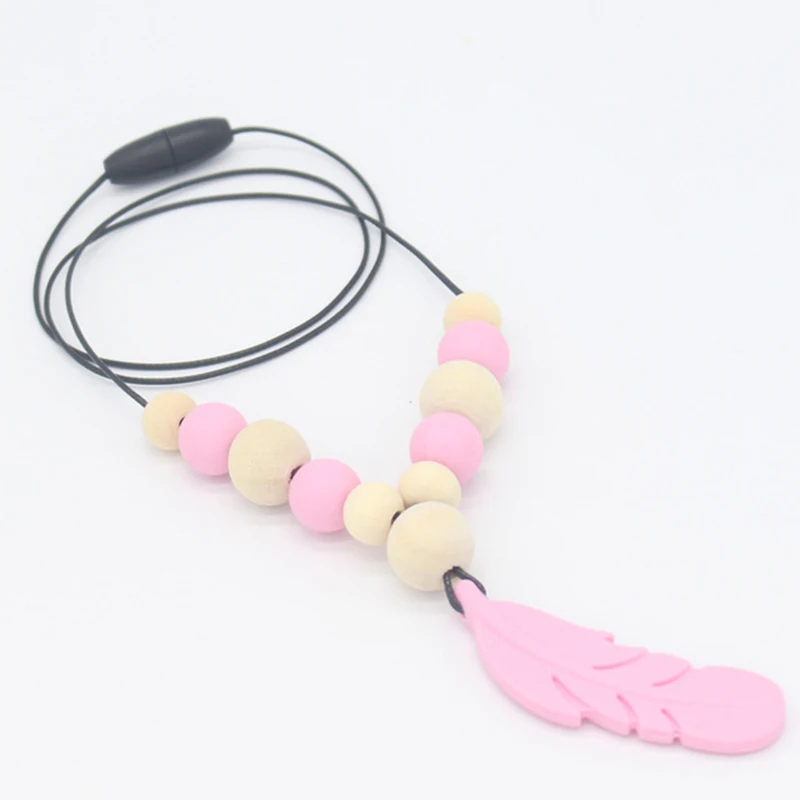 Lovely Baby Silicone Teether Feather Pendant Beads Teething Infant Necklace Chain Chewing Toy