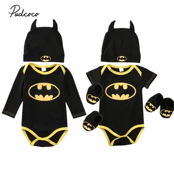 

Baby Boys Rompers Batman Jumpsuit Cotton Tops+Shoes+Hat 3Pcs Outfit Clothes Set Newborn Toddler 0-24M Kids Clothes