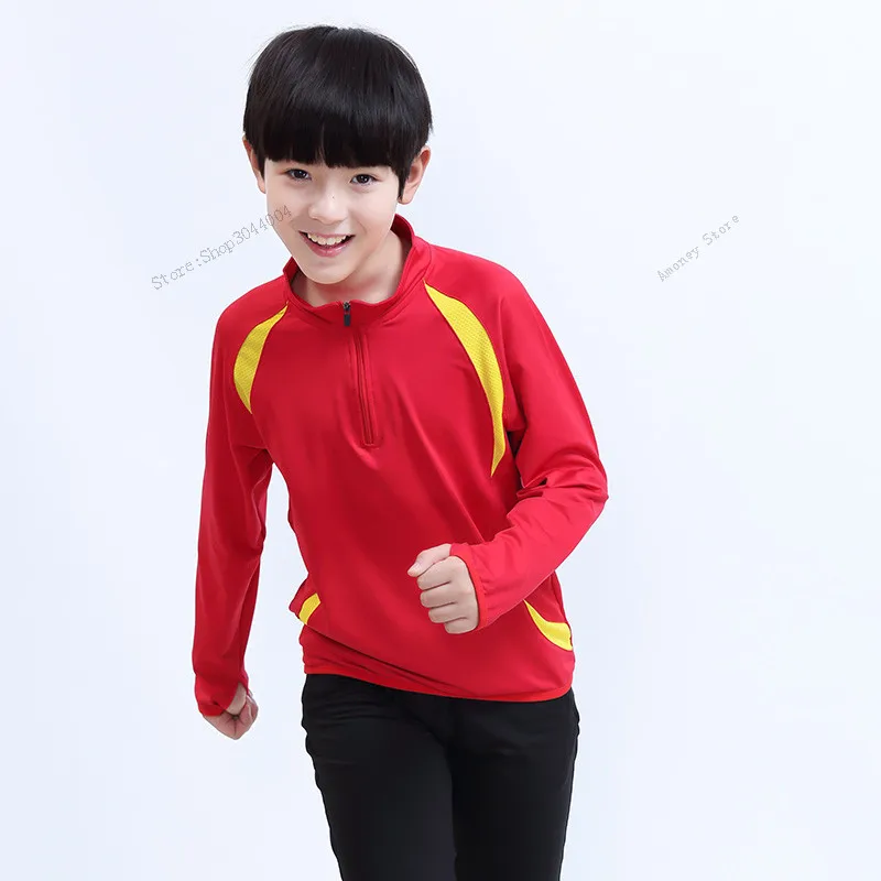 Adsmoney/осенне-зимние спортивные костюмы с длинными рукавами для родителей и детей, пуловер, футболка на молнии, спортивный костюм для бега по футболу - Цвет: Children Red