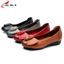 Full Grain Leather Leisure Shoes Genuine Leather Soft Bottom Slip Shoes Flat With Casual Mother Shoes