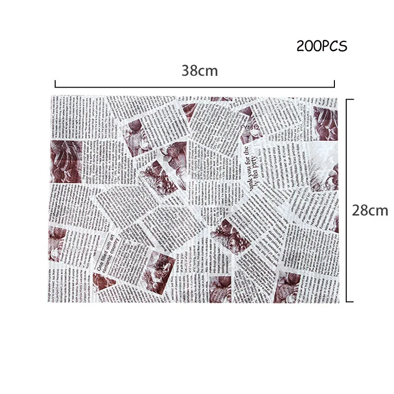 Пищевая упаковка лист новости бумага Восковая бумага анти-масло гамбургер куриный рулон упаковочная бумага столовый инструмент Хлеб чип упаковка - Цвет: 200pcs