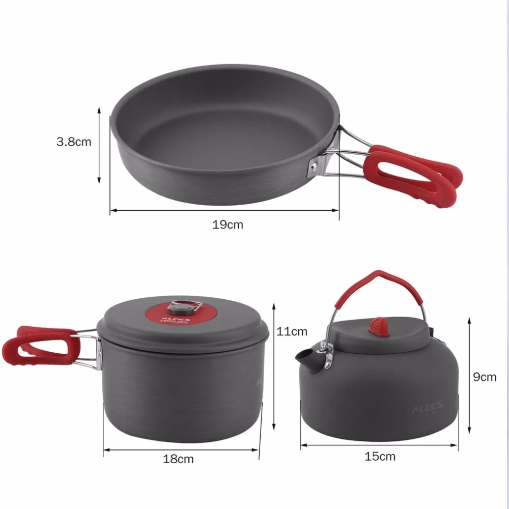 Al aire libre de aluminio antiadherente juego de ollas de Camping ultraligero cocina Picnic hervidor paño para 2-3 personas camping freír pannen