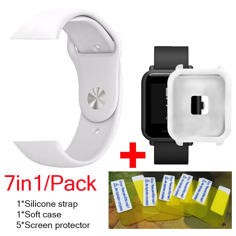 01 7в1 силиконовый мягкий ремешок для Xiaomi Huami Amazfit Bip BIT ремешок+ мягкие чехлы Чехол для часов браслет+ защита экрана - Цвет: 01