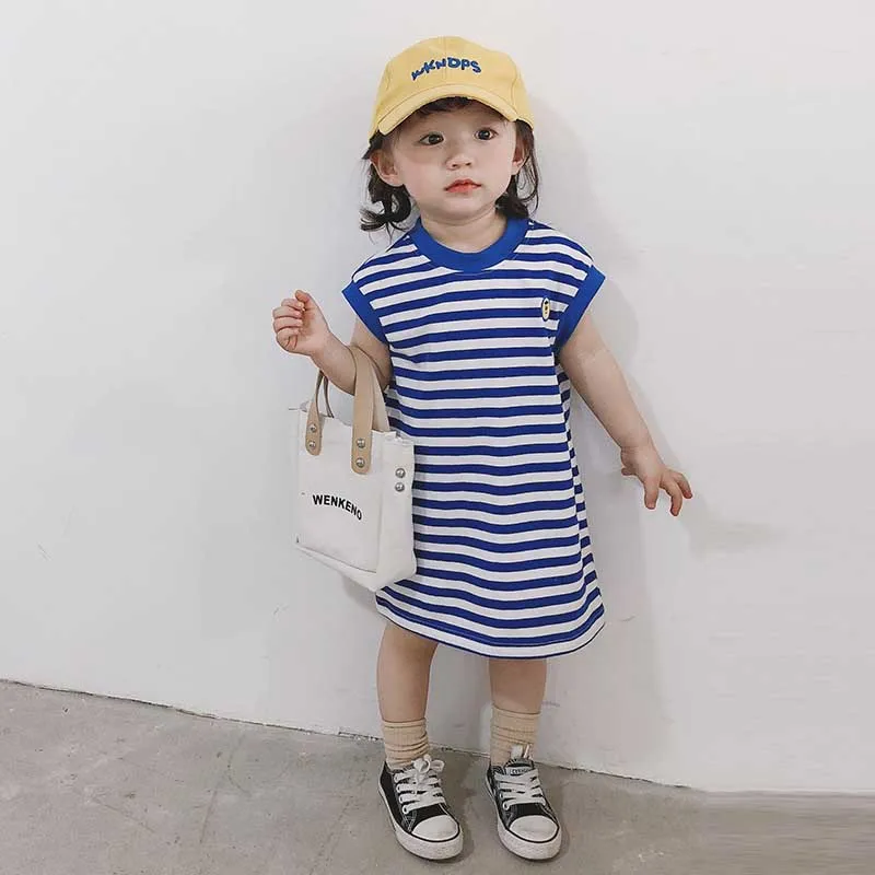 

MILANCEL girls dress summer new girls cotton round neck kids dress for girls knee length dress for girls