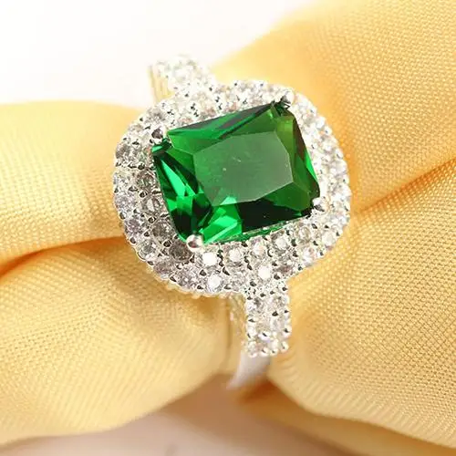 Женское кольцо с зеленым цирконием и серебряным покрытием, модные свадебные ювелирные изделия, подарок, обручальные кольца