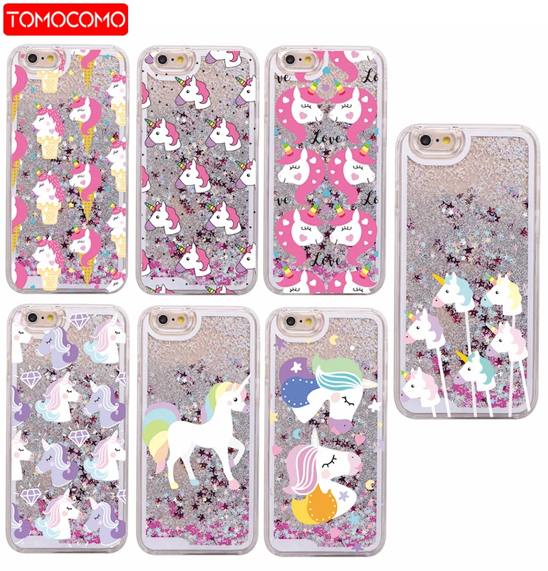 

Cute Rainbow Color Unicorn Diamond Glitter Liquid Hard Phone Cover Case Fundas For iPhone 6 6Plus 7 7Plus 5S 8 8Plus X XS Max
