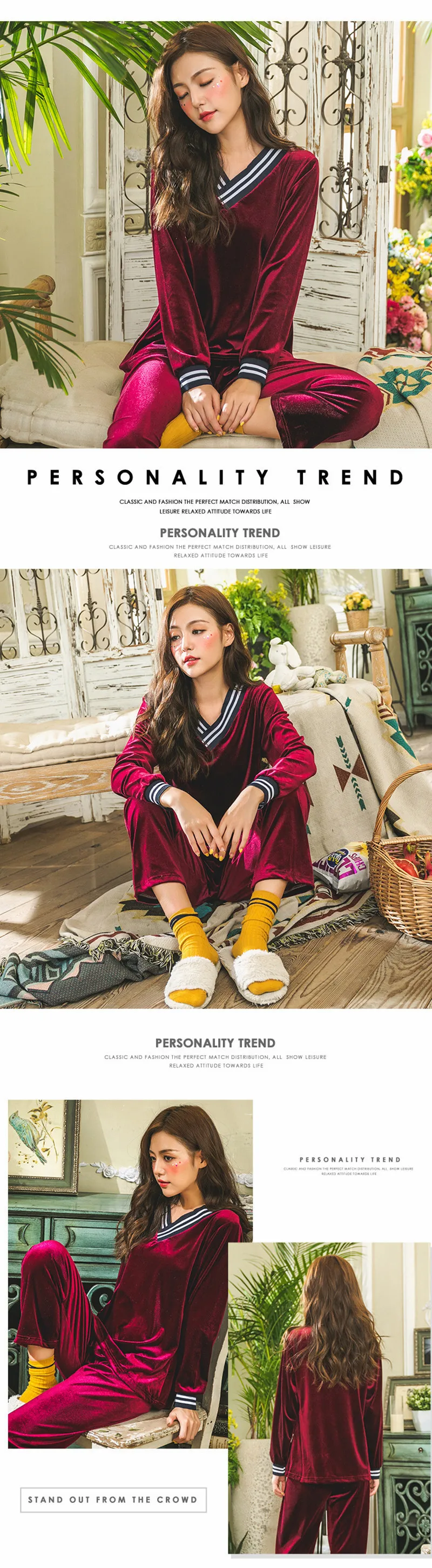 Женский пижамный комплект, Женский пижамный комплект, бархатная Пижама, осенне-зимняя одежда для сна, домашняя одежда с длинными рукавами, 2