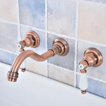 Antique Copper 8-inch Widespread Wall Mount Bathroom Faucet Basin Mixer Tap Dual Handles Tub Sink Mixer Tap high quality chrome brass widespread bathroom basin mixer faucet double handles wall mount