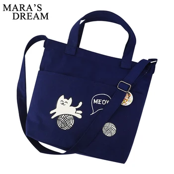 

Mara's Dream Women Canvas Handbag Cat Printed Shoulder bag Female Large Capacity Beach Bag Women Canvas Tote Shopping Handbags