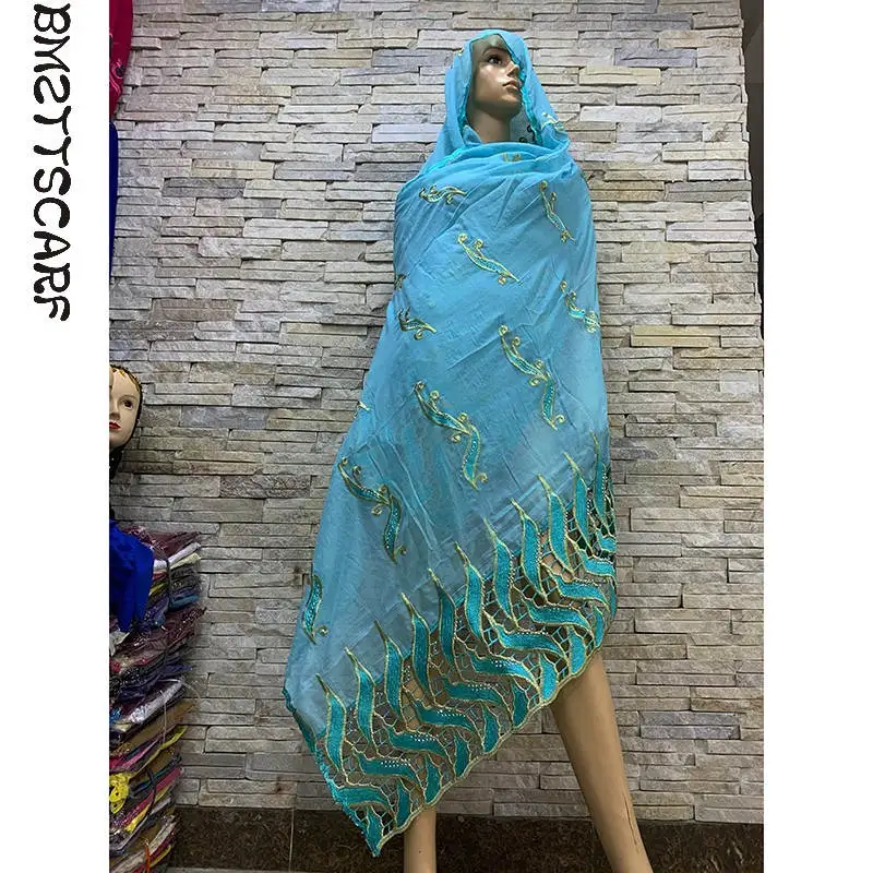 Настоящая фотография! Новая африканская Женская шаль мусульманский вышитый женский высококачественный тяжелый хлопковый шарф для Шали Обертывания BM812 - Цвет: Color 8