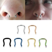 2 шт/партия 6 цветов подковы U форма носовая перегородка кольца хирургические стальные подвески для ушей пирсинг ювелирные изделия для тела 12 г и 14 г и 16 г на выбор