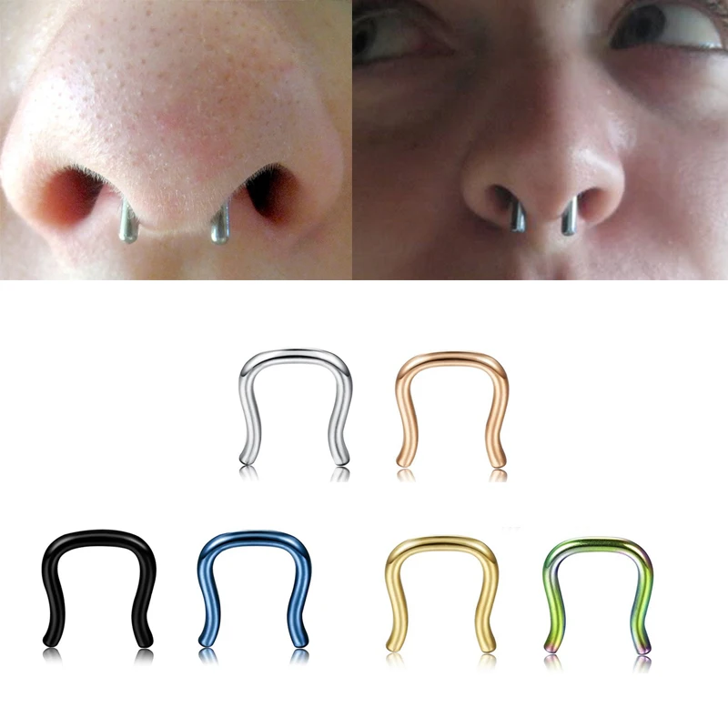 2Pcs/Lot 6 Color Horseshoe U Shape Nose Septum Hoop Rings Surgical ...
