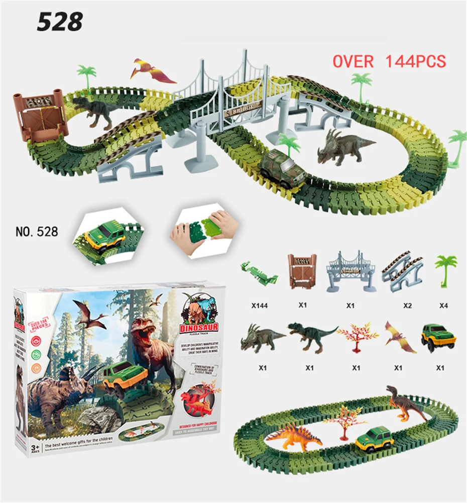MEOA трек Набор DIY Flex гоночный трек с электрический спортивный автомобиль Динозавр Парк Юрского периода серии развивающие игрушки для детей
