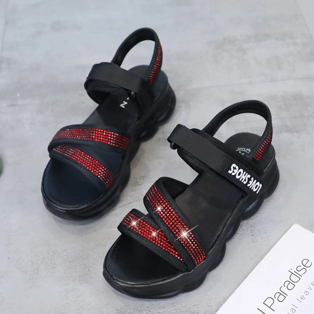 2019 Women's pine high heel sandals fabric casual open toe sandals crystal ladies sandals letters thick gladiator sandals 40J2 (9)