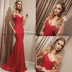 Простое вечернее платье русалки 2019 Новое без рукавов с v-образным вырезом красный атласное длинное вечернее дешевые вечерние платья