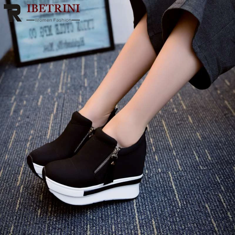 

RIBETRINI spring autumn fashion platform shoes with zip casual sweet sneakers shallow women shoes size 35-40