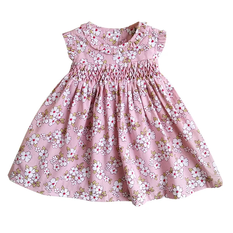 New Summer Kids Sleeveless England Handmade Smock Belt Bowknot Floral Printed Little Girls 9M-36M Princess Vest Dresses | Детская одежда
