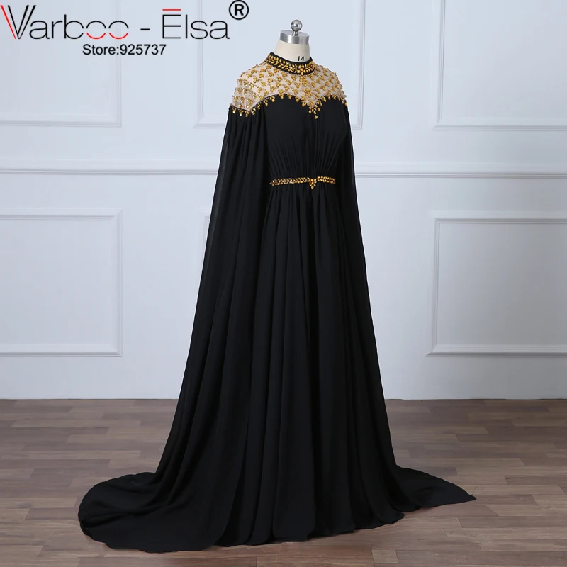 Женское платье с длинным рукавом VAROO_ELSA черное для выпускного бала из шифона