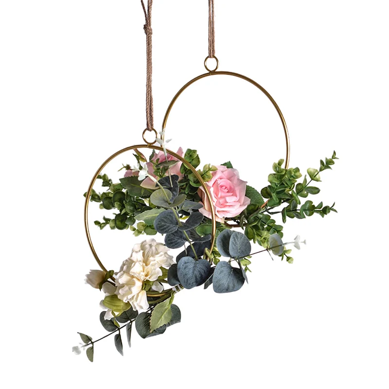 

Nordic Style Artificial Flower Wreath with Iron Ring for Door Wall Window Decoration Hanging Ornament Garland AQ212