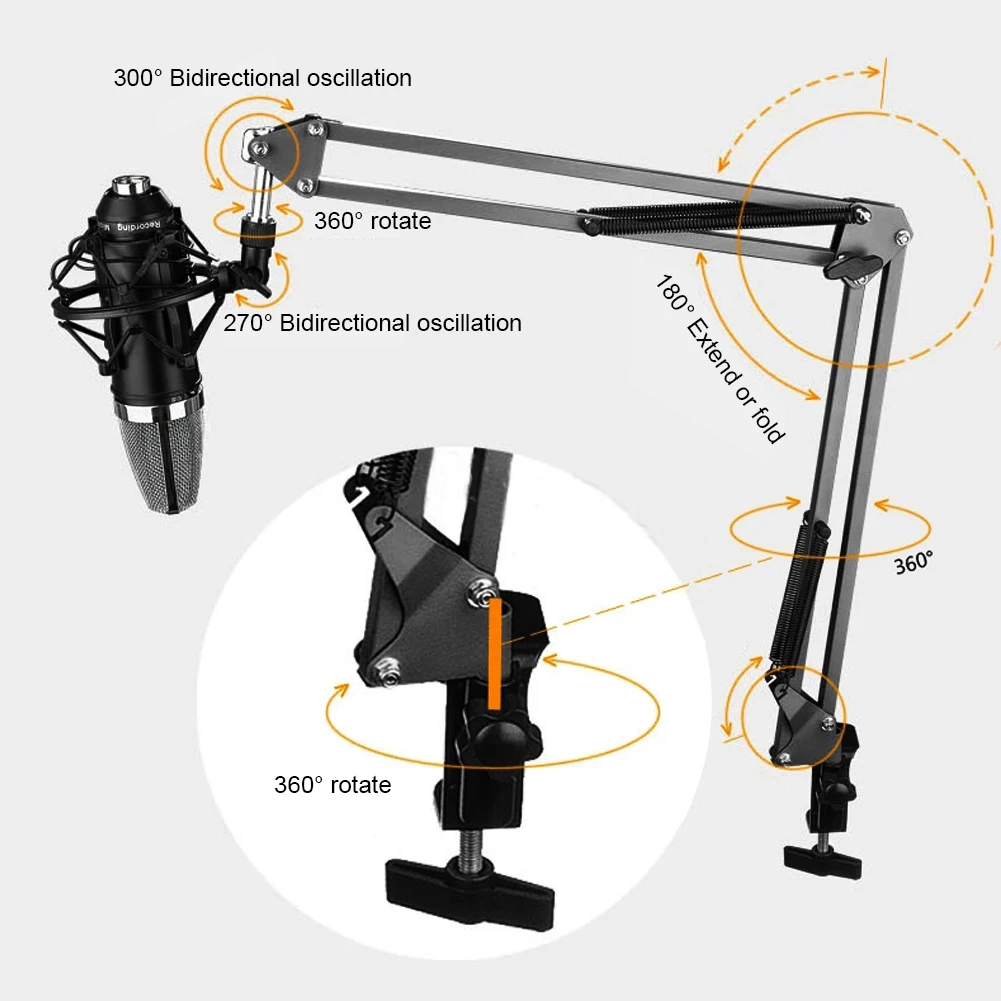Metal Adjustable Mic Desk Stand Live Radio Recording Microphone Phone Foldable Stand Holder Metal Material Loading