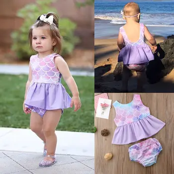 

Children's Wear 2019 Summer Girls Cute Fantasy Mermaid Jumpsuit + Shorts Two-piece Suit Girls Vest Clothing Swimming Suit Outfit