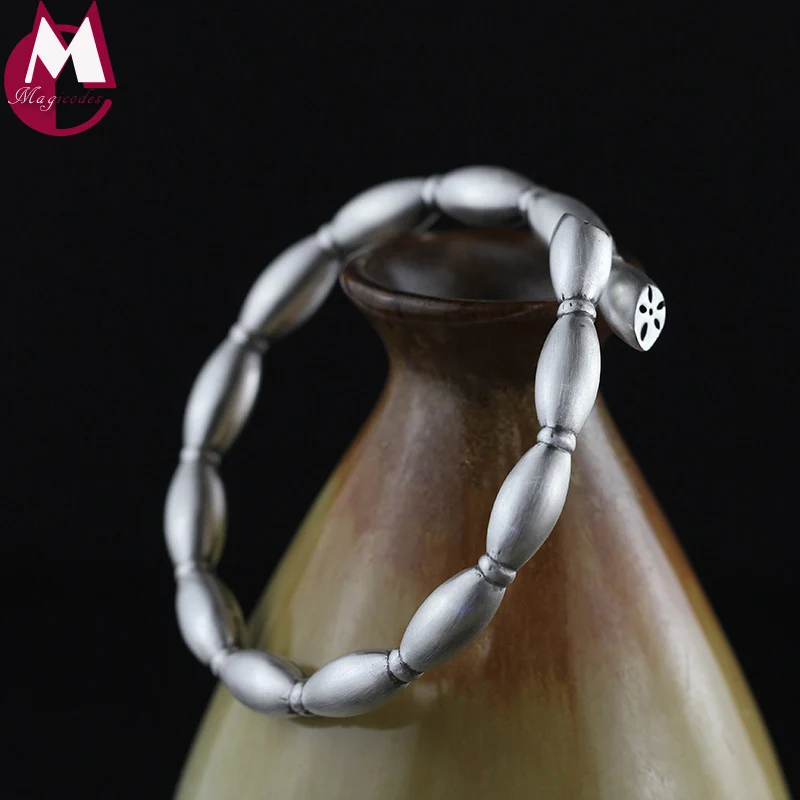 

Exquisite Ethnic Style Creative Lotus Root Bangle Bracelet For Women Jewelry Gift 100% 999 Sterling Silver Opening Bangle SB48