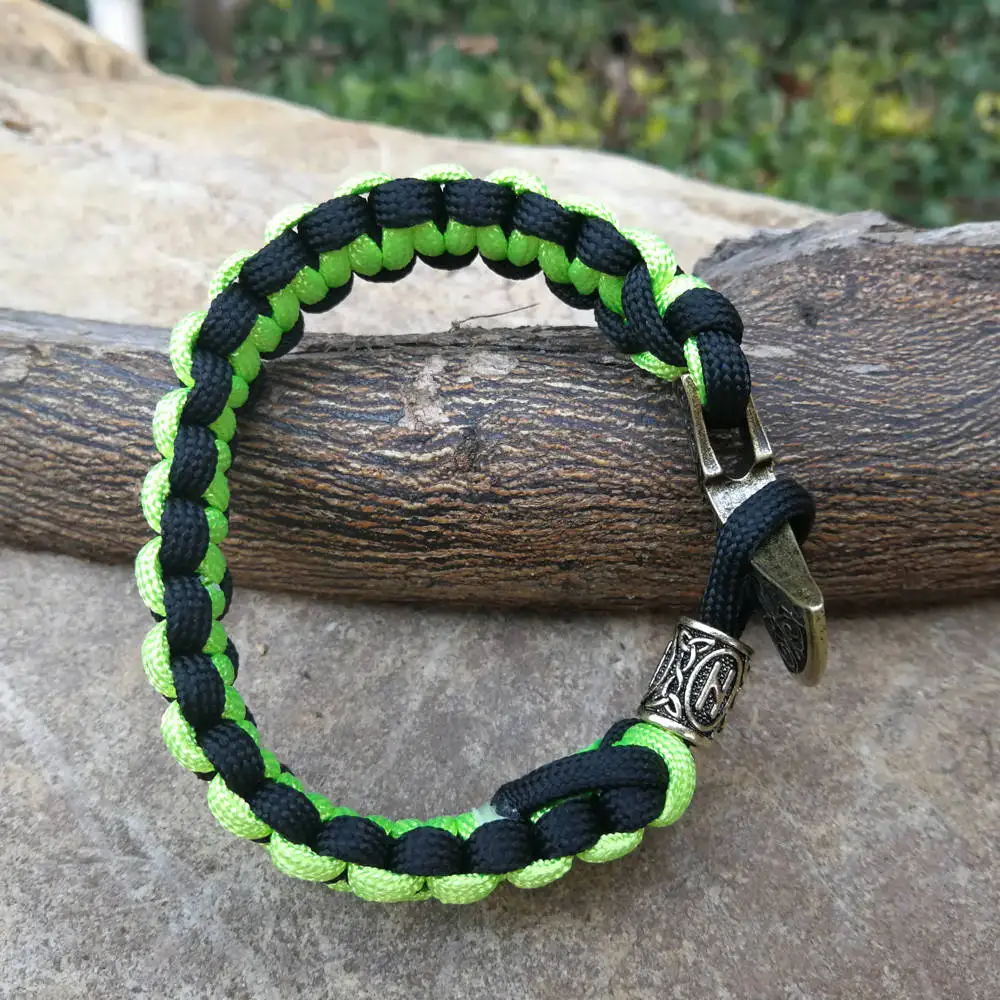 Paracord Bracelet Celtics Viking Runes Beads Axe Talisman Charm Braided Rope Bracelet Men Bangles Camo Green Beige Jewelry Gifts (8)