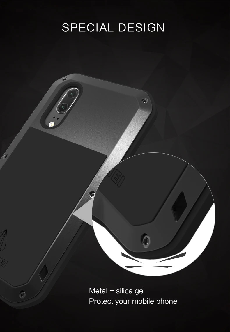Водонепроницаемый чехол для huawei P20 Pro Чехол Love Mei Экстремальный грязезащитный водонепроницаемый металлический чехол P20pro Крышка P 20 Lite+ Gorilla glass