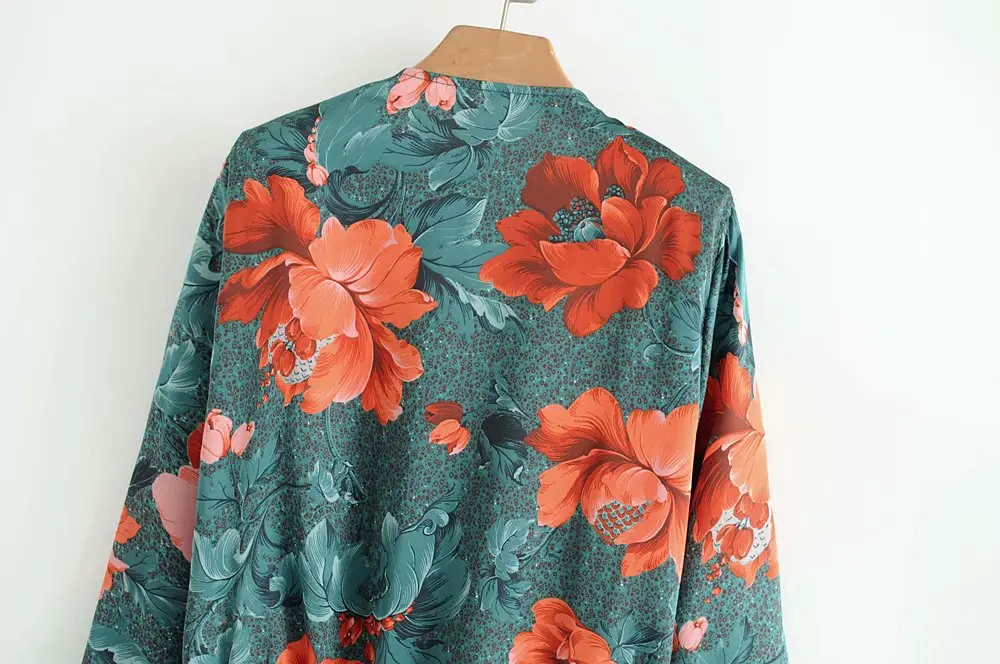 Women style floral shirt print bodysuit long sleeve playsuit elastic waist retro blouse fashion casual tops blusas
