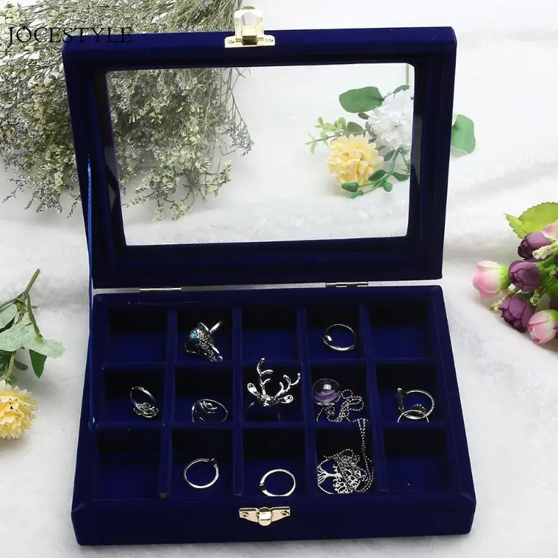 

4 Colors 15 Grid Ring Ear Studs Necklace Gift Cardboard Box Jewelry Storage Display Organizer Velvet Pack Show Collection Case