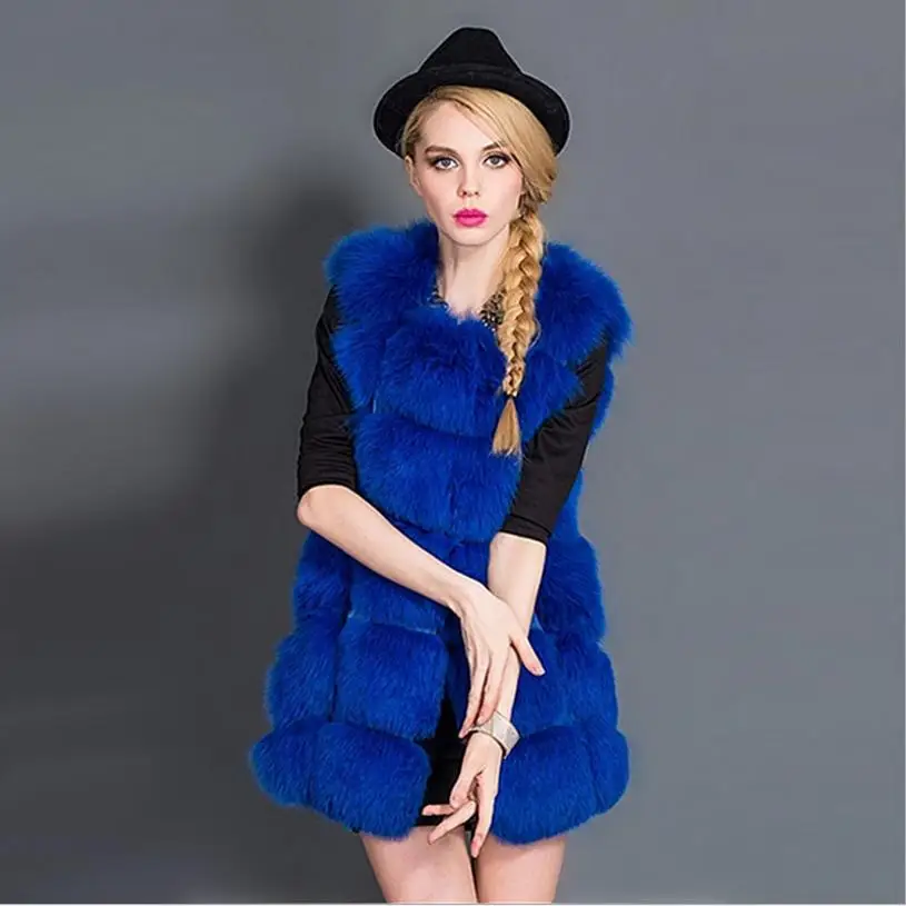 Осенняя модная Новая женская жилетка из искусственного лисьего меха пальто из искусственного лисьего меха женский жилет из голубого лисьего меха модная верхняя одежда высокого класса L1167 - Цвет: Royal blue