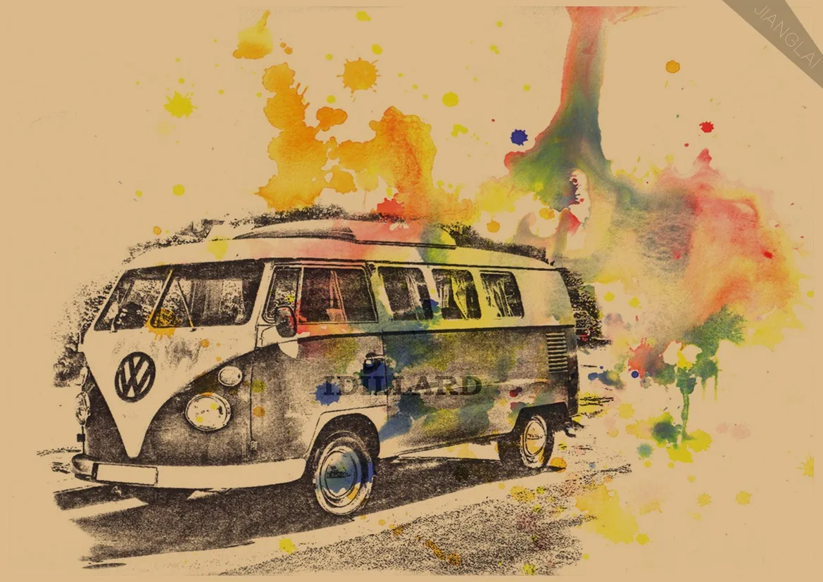 Винтажный постер на обочине Volkswagen/Ностальгический/крафт бумага постер/бар кофе