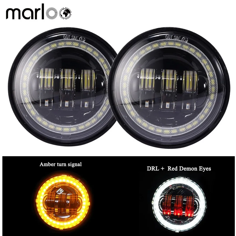 

4 1/2 "мотоцикл светодиодные противотуманные фары светильник s 4,5 дюйма Круглый Ближний светильник с красным демон глаз Белый DRL Янтарный указатель поворота Halo противотуманная фара