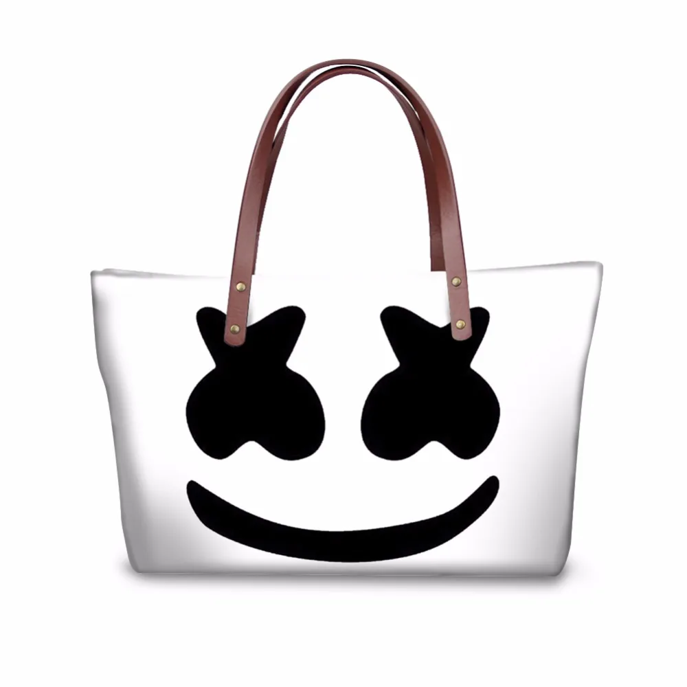 

Hot Sale Marshmello Printing Men's Women's Large Handbags Mask DJ Tote Casual Feminine Shoulder Bag Quality Cross-body Bags