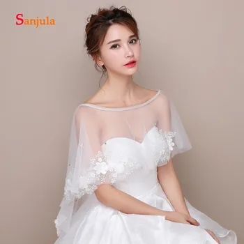 

Shiny Beaded Appliques Handmade Flowers Lovely Bridal Wraps Girls Prom Party Dress Shawl chaqueta de novia W22