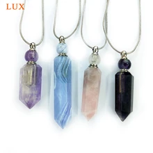 Натуральные Синие кружевные Агаты, аметисты, розовый кварц, флюорит, подвеска в виде бутылочки парфюма, эфирное масло, баночка, цепочка, ожерелье