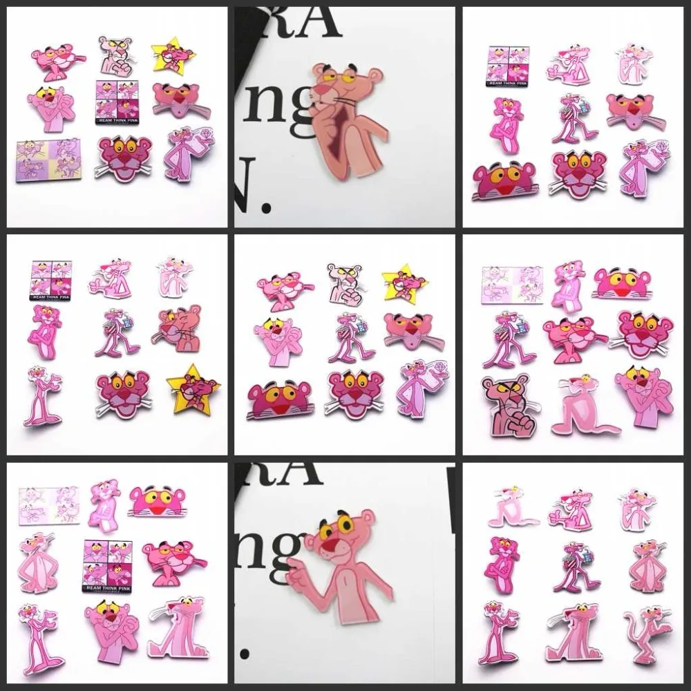 

5PCS/LOT Pink Panther Cartoon Icon Harajuku Acrylic Badges Backpack Pins Clothes Sticker Cartoon Anime Brooch gifts