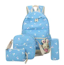 4 шт./компл. мультфильм кролик печати Школьный рюкзак Для женщин рюкзаки Холст Школьные сумки для девочек-подростков дорожная сумка mochilas