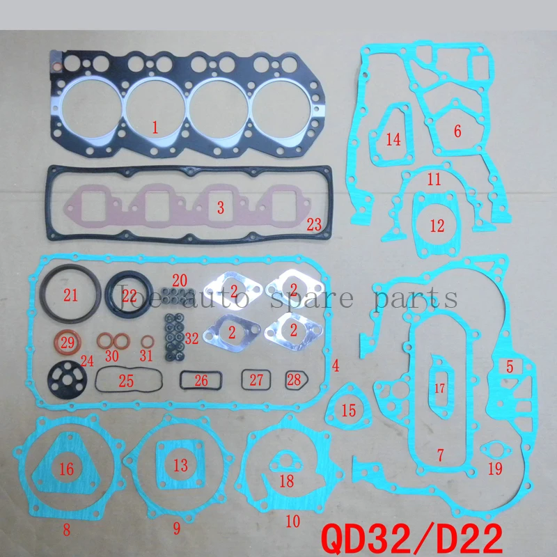 Полный комплект прокладок двигателя QD32 для Nissan Navara (D22)/Urvan 3.2D 3.2TD 3153cc 1995-2001 1010101-2s625