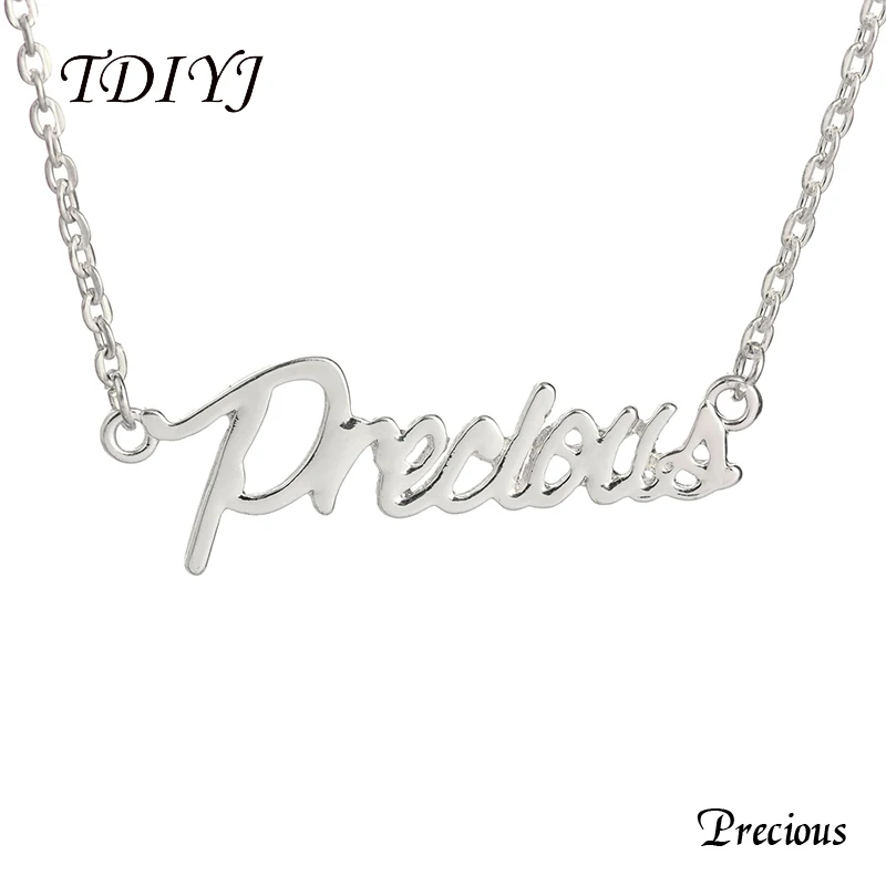 

TDIYJ New Silver/Gold Precious Word Necklace 17'' Monogram Personalized Letters Pendant Necklace for Women Jewelry 5Pcs
