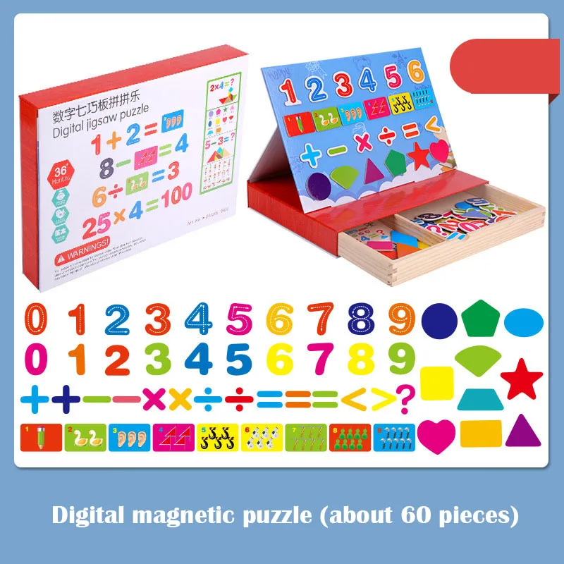 NEW Magnet Puzzle Toys Kids Educational Toys Animal Traffic Dressing Face Game Set Reusable Stickers for Children Art Draft Gift - Цвет: Digital