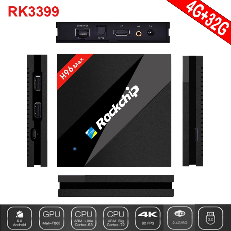 

android tv box H96 MAX Android 7.1 Smart tv box RK3399 Six Core 4GB/32GB 2.4G WiFi BT4.0 USB3.0 1000M LAN H.265 4K Set top box
