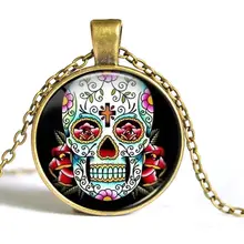 Skull Necklace – Hot Sale Vintage Round Pendant Skull Gold Ethnic Glass Skull Necklace New Fashion Women Men Necklace#1786357