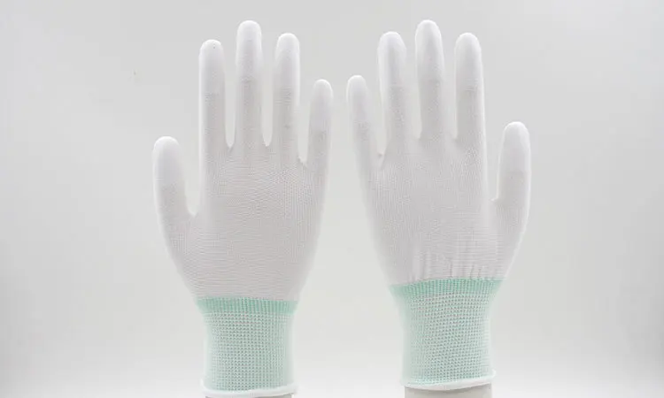 Анти-статические Перчатки с толстой белая PU искусственная кожа покрытие Guantes нарушение полиэфирное волокно больших размеров Рабочая glove10 двойное/пакет