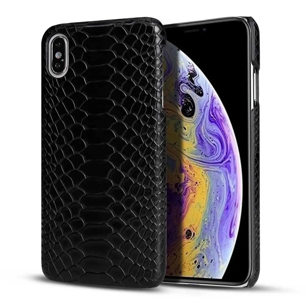 Роскошный кожаный чехол Boucho из змеиной кожи для iphone XS MAX XR X, жесткий пластиковый черный чехол для iphone 6 6s 7 8 plus, полуобернутый чехол