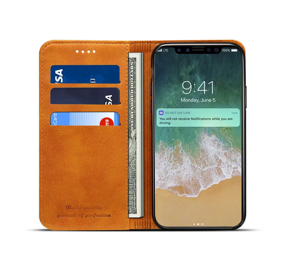 

Case For iphone X Fashion Flip card Pocket Calf leather simple bracket Adsorbable cover For iphone 6 6S 7 8 plus Phone cases bag