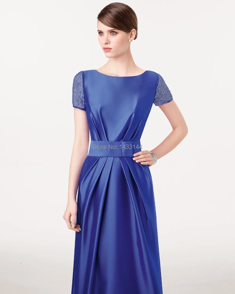 New Arrival 2017 Elegant Royal Blue Evening Dresses Beads Cap New Arrival 2017 Elegant Royal Blue Evening Dresses Beads Cap Sleeves Long Formal Wedding Guest Party Prom Gowns Vestido Noite In From