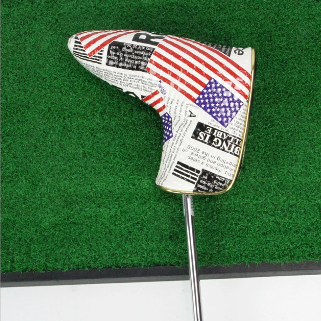 Perfeclan Vintage Golf Cover Blade Putter Headcover Protective Bag Sleeve with Magnetic Closure USA Flag Newspaper Image